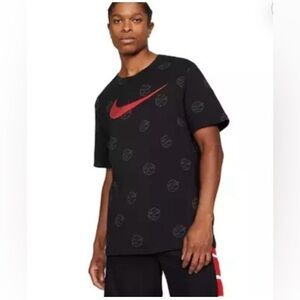 Nike Men’s Black Short Sleeve Logo Tee with Red Swoosh